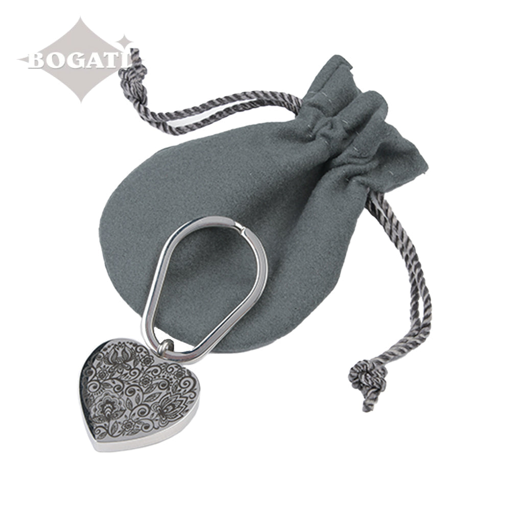 J-305 - Silver-tone Paisley Flowers Heart - Keychain