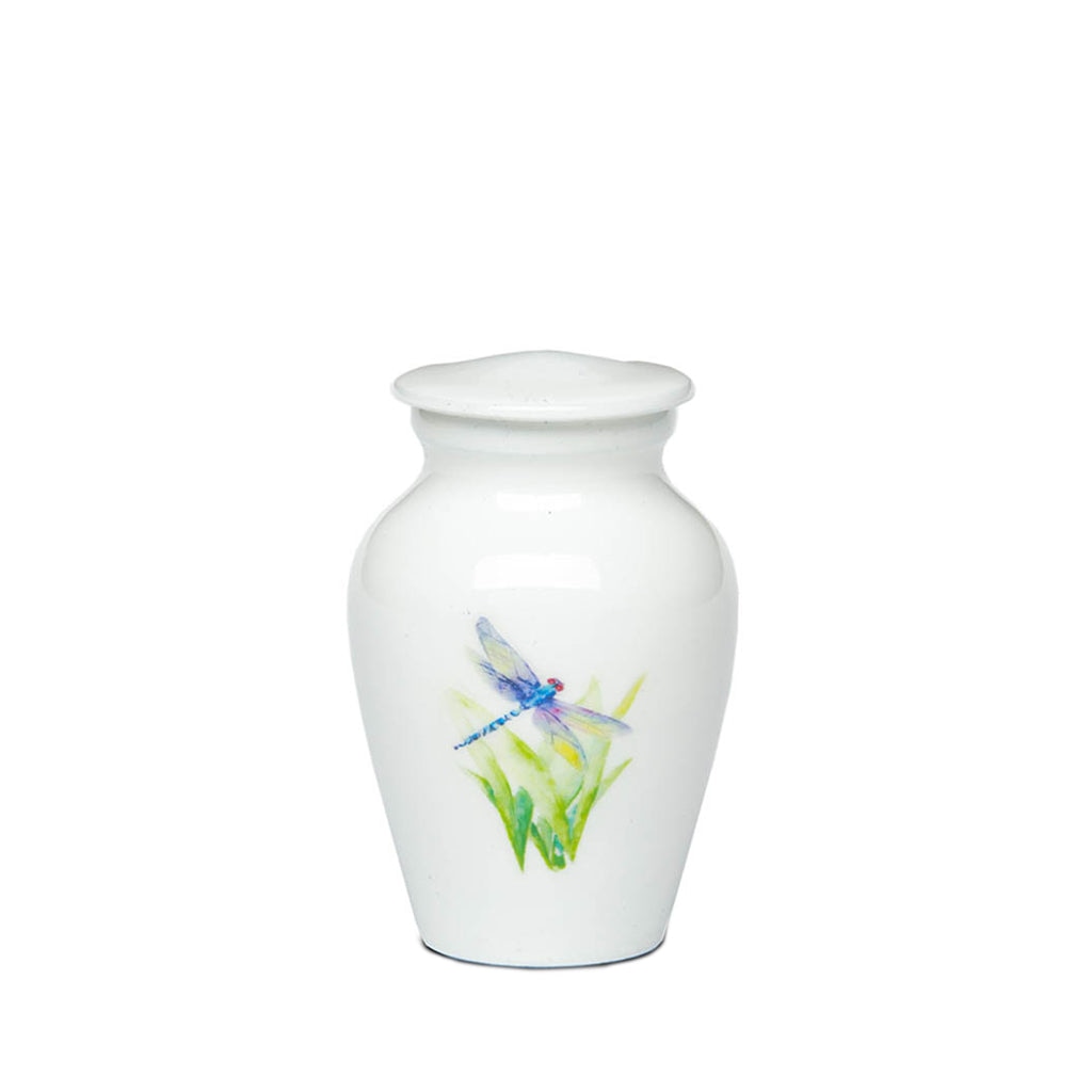 KEEPSAKE -Alloy Urn -3125- WHITE with DRAGONFLY