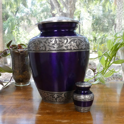 ADULT -Classic Alloy Urn -3246– PURPLE with VINE BAND