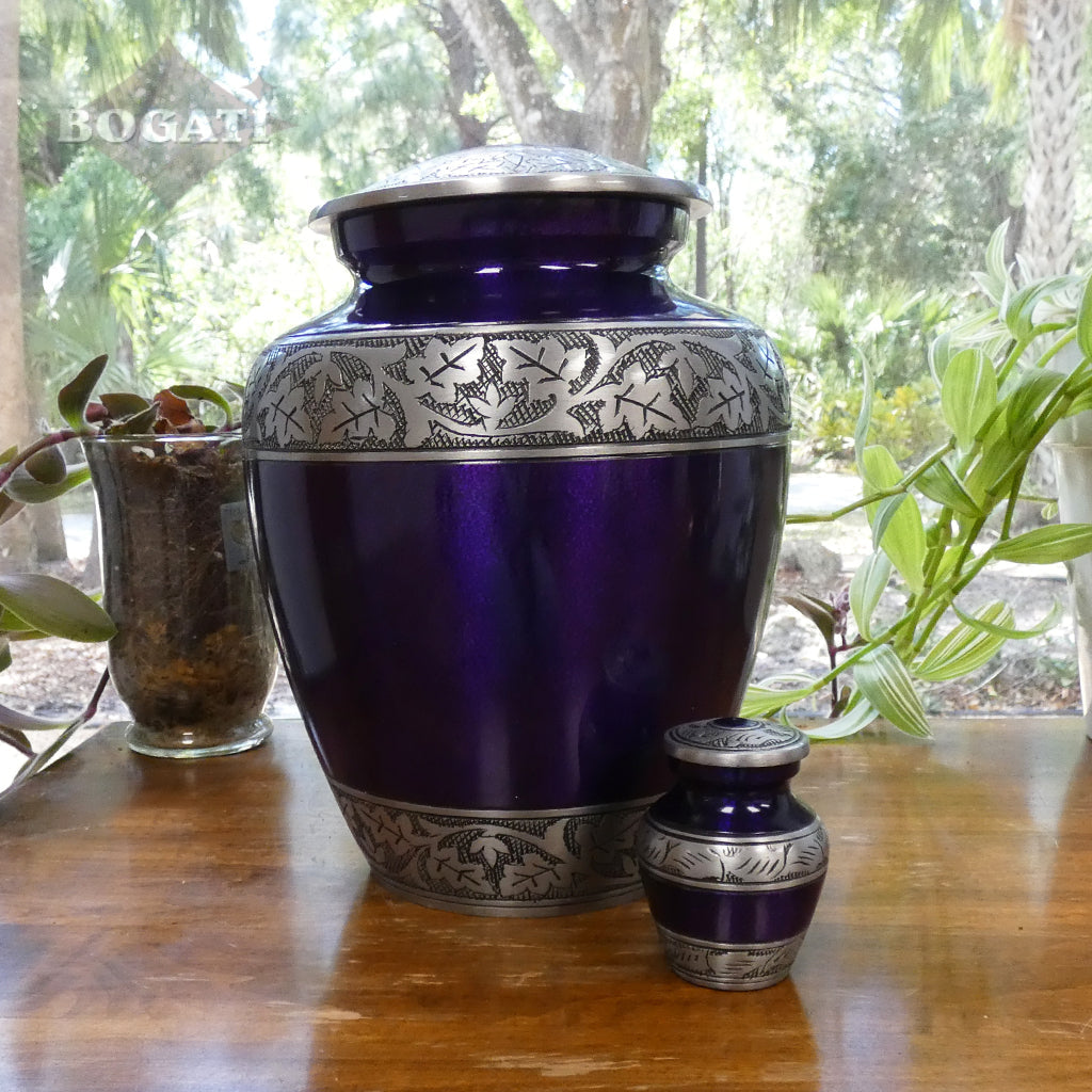 ADULT -Classic Alloy Urn -3246– PURPLE with VINE BAND