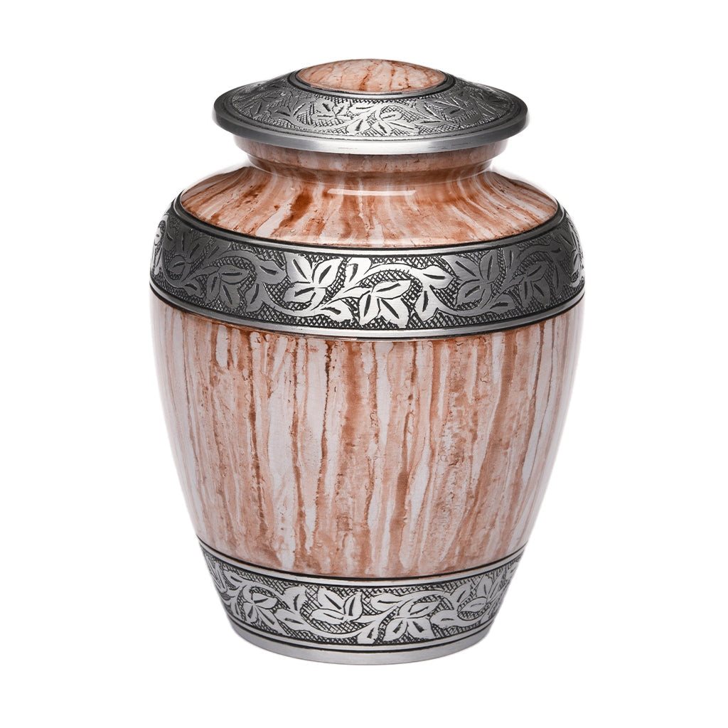 ADULT -Original Alloy Urn -3251– Washed Brown & White - Leaves and Vines