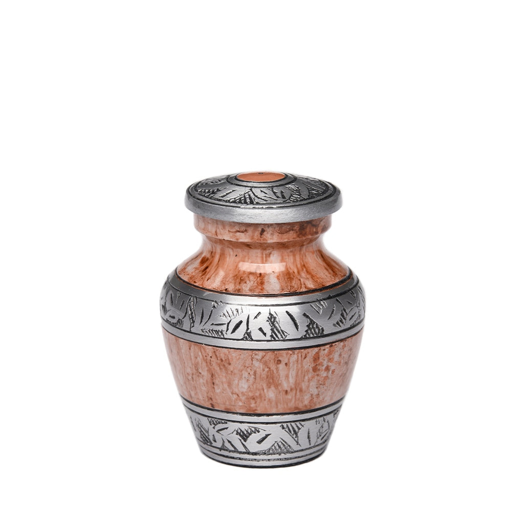 KEEPSAKE -Classic Alloy Urn -3251– Washed Brown & White - Leaves and Vines