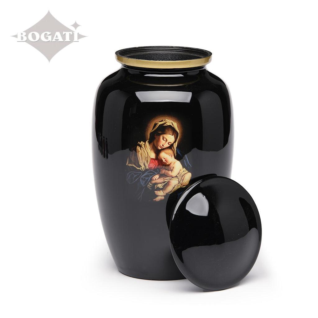 ADULT Classic alloy urn - 3263- Mary & Baby Jesus - BLACK