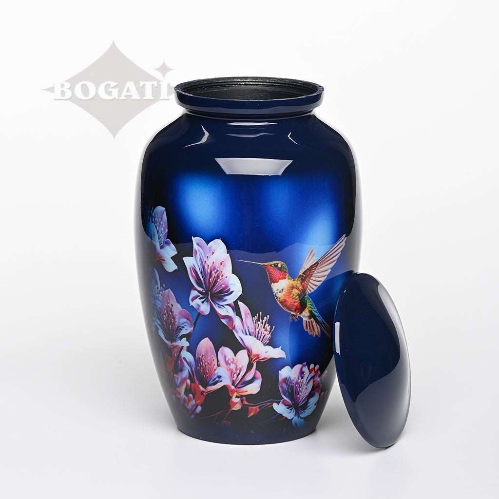 ADULT - Alloy Urn -3350 - Dark Blue Floral Nature Urns