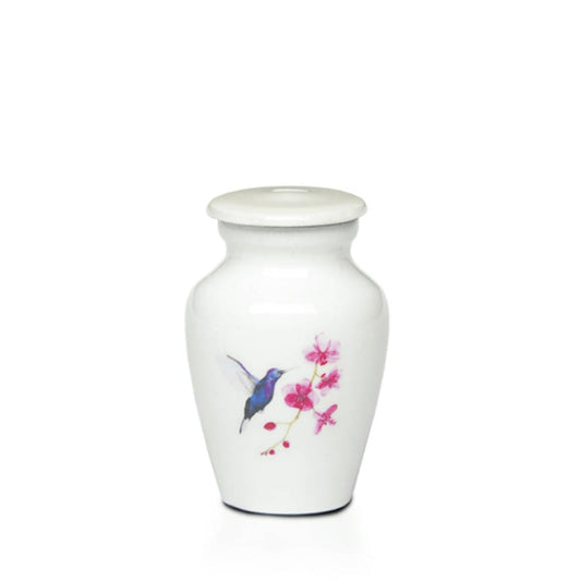 KEEPSAKE -Alloy Urn -4000- WHITE with HUMMINGBIRD