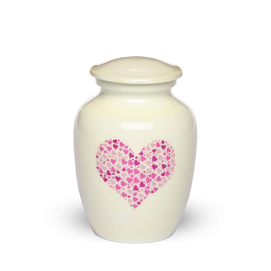 IMPERFECT SELECTION - MEDIUM -Classic Alloy Urn -4000– WHITE with PINK HEART