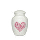 SMALL -Classic Alloy Urn -4000– WHITE with PINK HEART