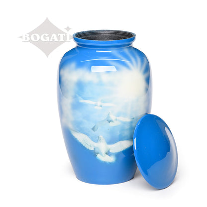 ADULT -Classic Alloy Urn -4010– BLUE SKY with DOVES
