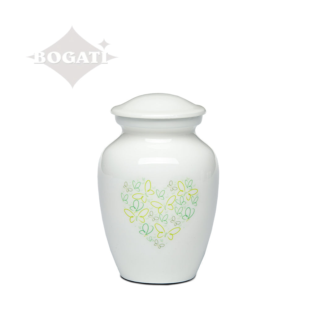 EXTRA SMALL - Powder Coated Alloy Urn -4123- Heart with Butterflies Green