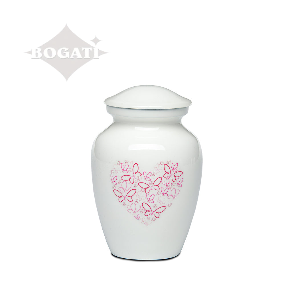 EXTRA SMALL - Powder Coated Alloy Urn -4123- Heart with Butterflies Pink