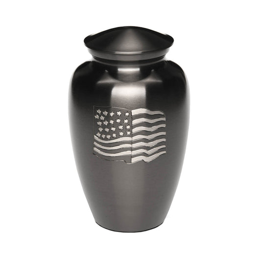 ADULT -Brass Urn -5-5000– GUNMETAL with AMERICAN FLAG