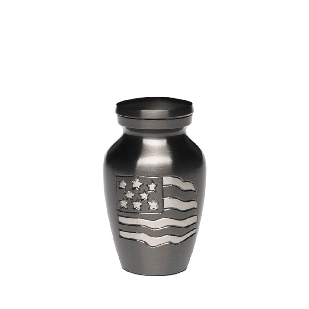 KEEPSAKE-Alloy Urn -5-5000– GUN METAL with AMERICAN FLAG