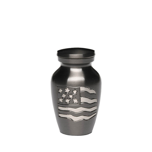 KEEPSAKE-Alloy Urn -5-5000– GUN METAL with AMERICAN FLAG
