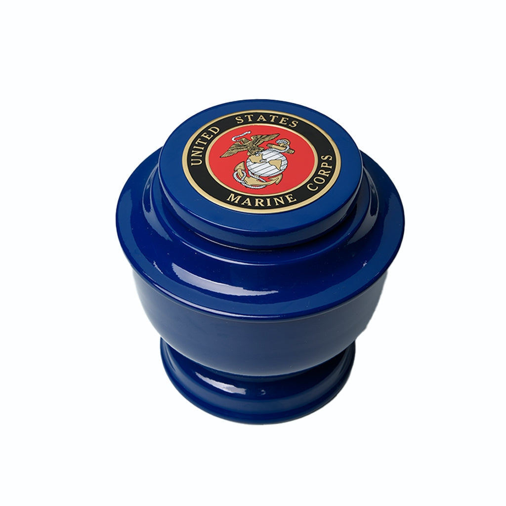 ADULT - Simple Alloy Urn -5-5050- Blue with Military Emblem Marine Corps