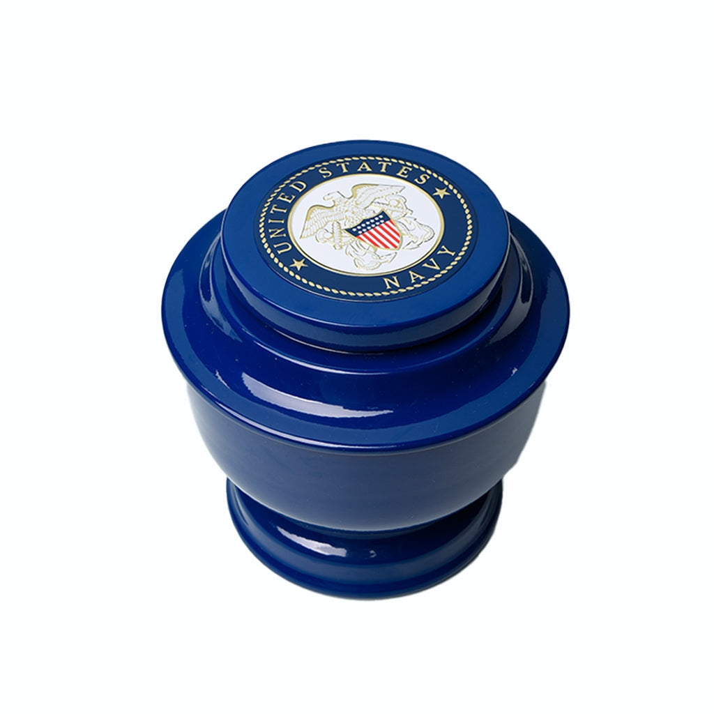 ADULT - Simple Alloy Urn -5-5050- Blue with Military Emblem Navy