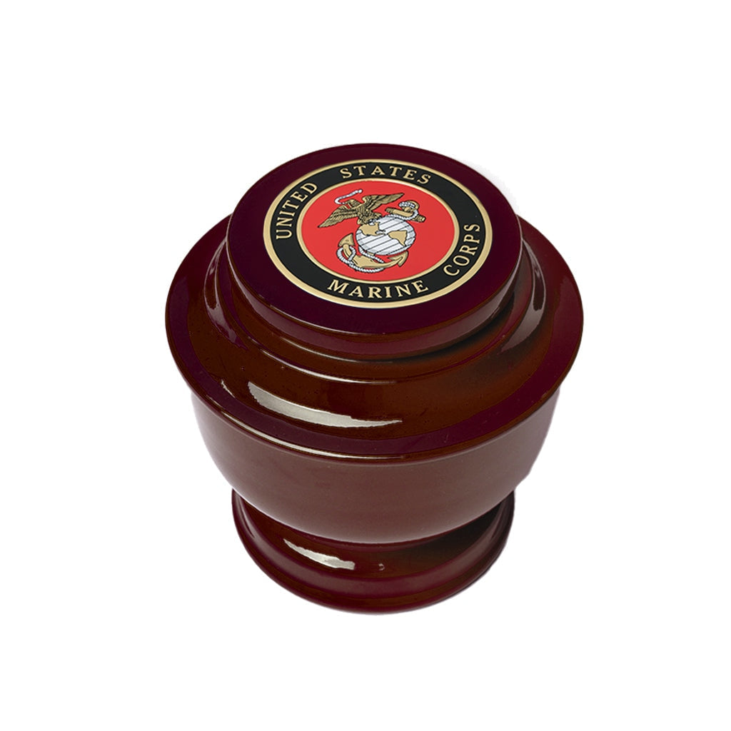 ADULT - Simple Alloy Urn -5-5050- Maroon with Military Emblem Marine Corps