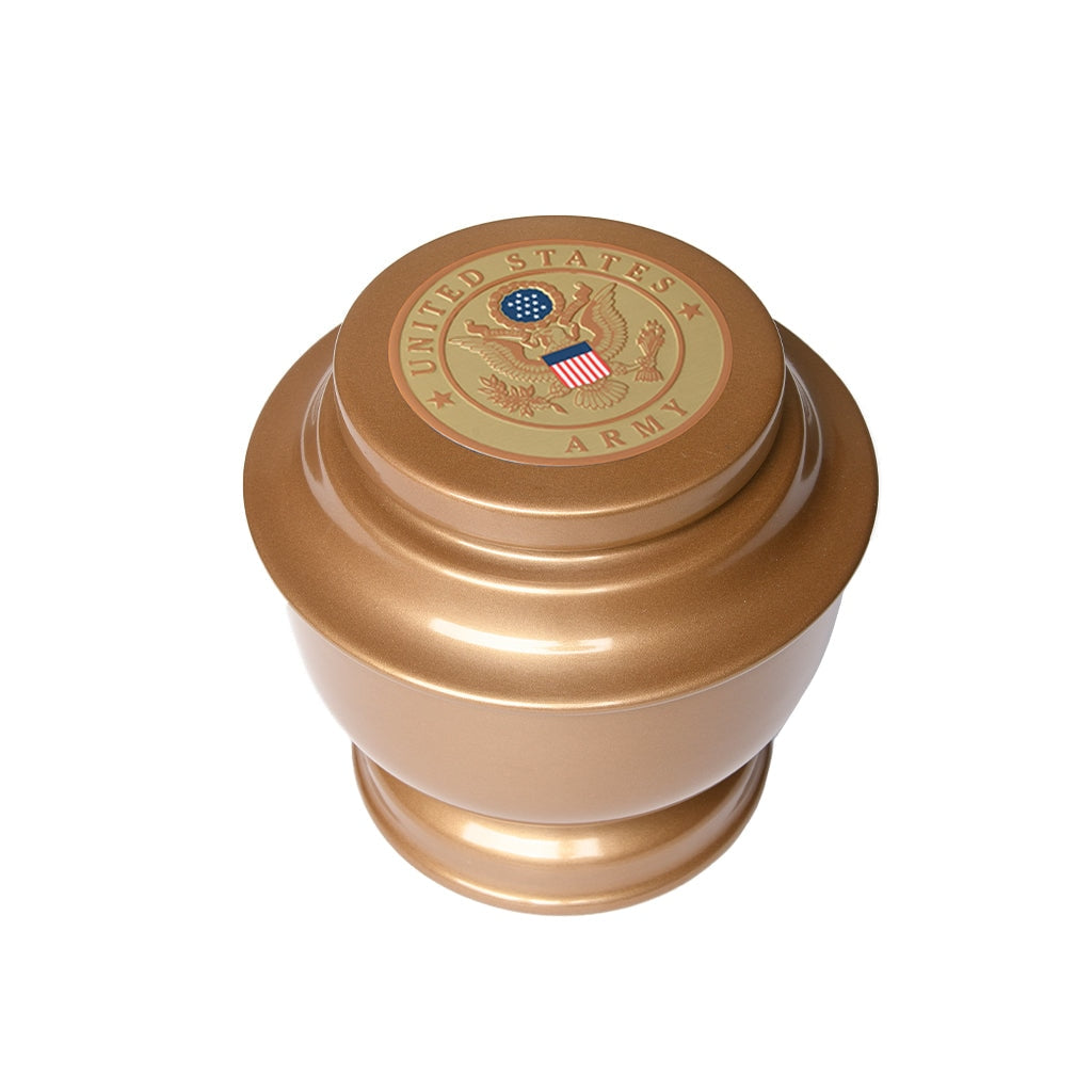 ADULT - Simple Alloy Urn -5-5050- Gold with Military Emblem Army