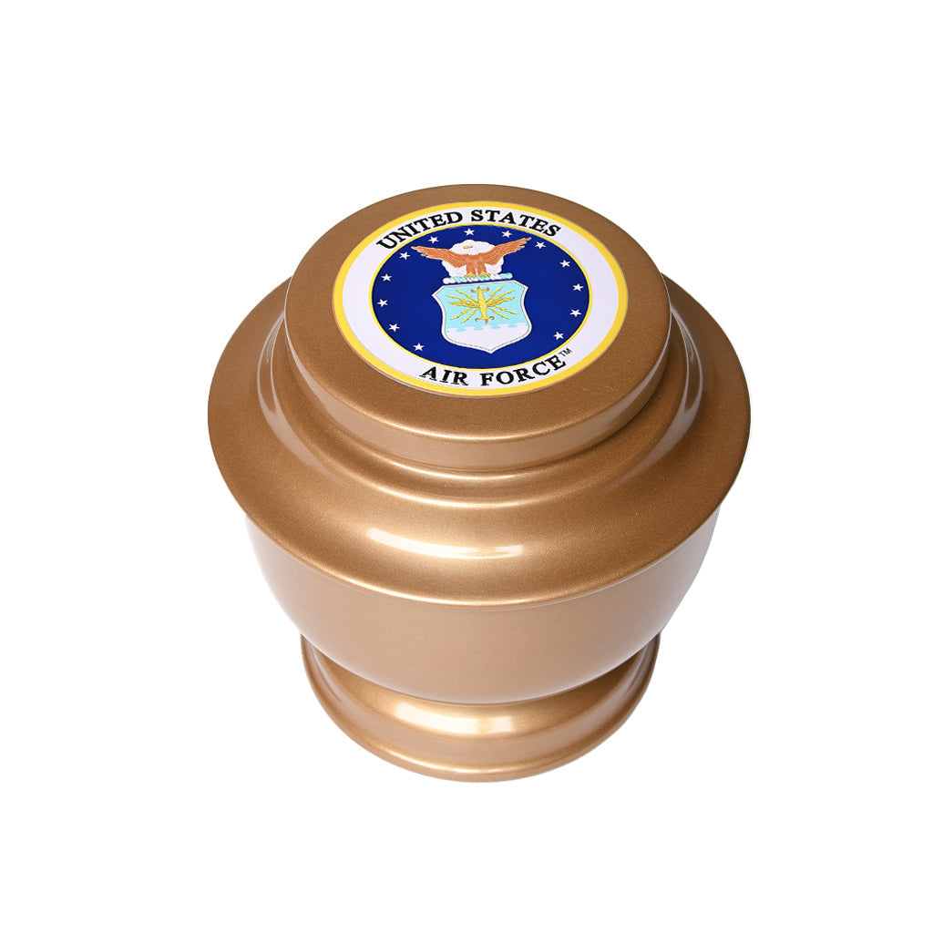 ADULT - Simple Alloy Urn -5-5050- Gold with Military Emblem Air Force