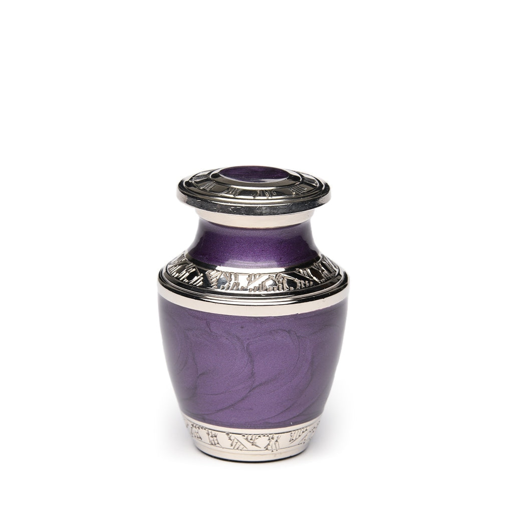 KEEPSAKE - Nickel plated Brass Urn 5-55 Silver Tone Bands Purple