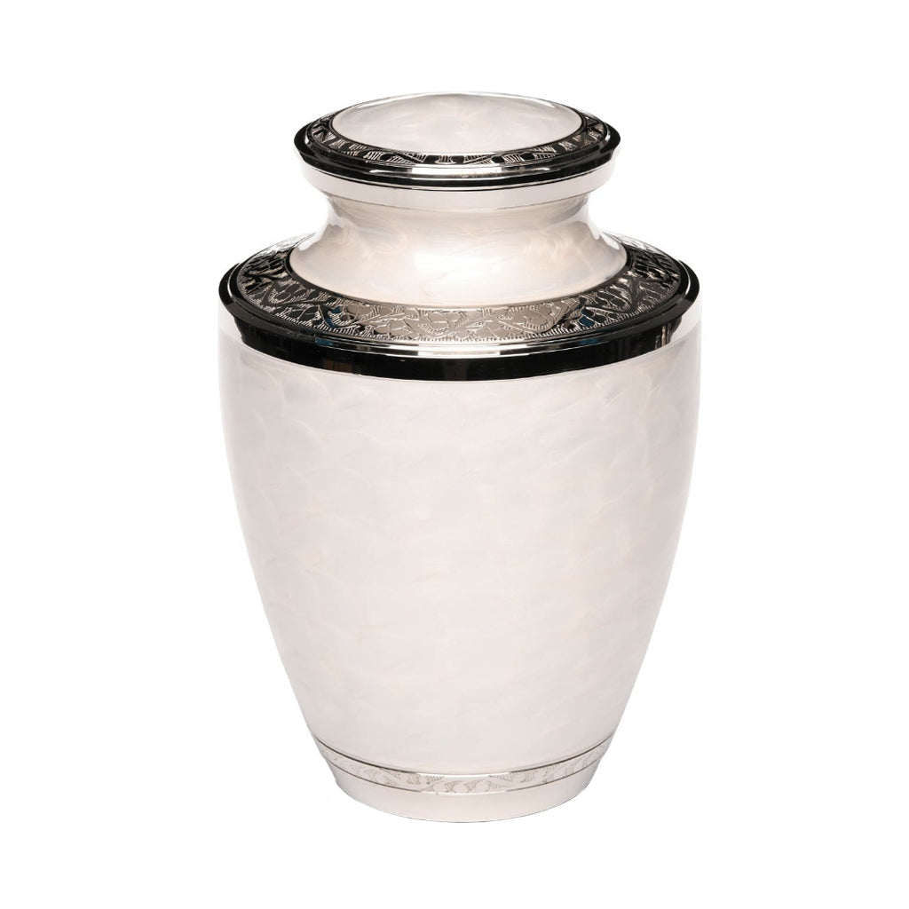 ADULT - Nickel plated Brass Urn Enamel 5-55 Silver-Bands White