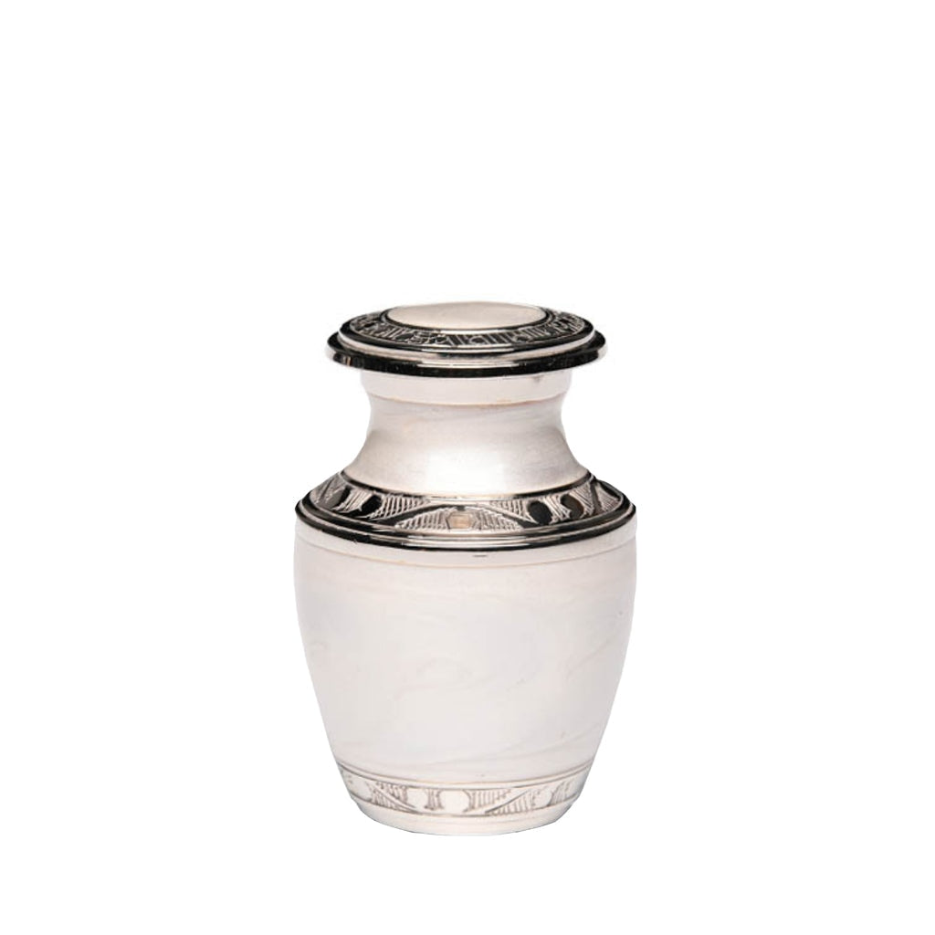 KEEPSAKE - Nickel plated Brass Urn 5-55 Silver Tone Bands White