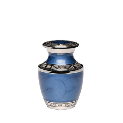 KEEPSAKE - Nickel plated Brass Urn 5-55 Silver Tone Bands Blue