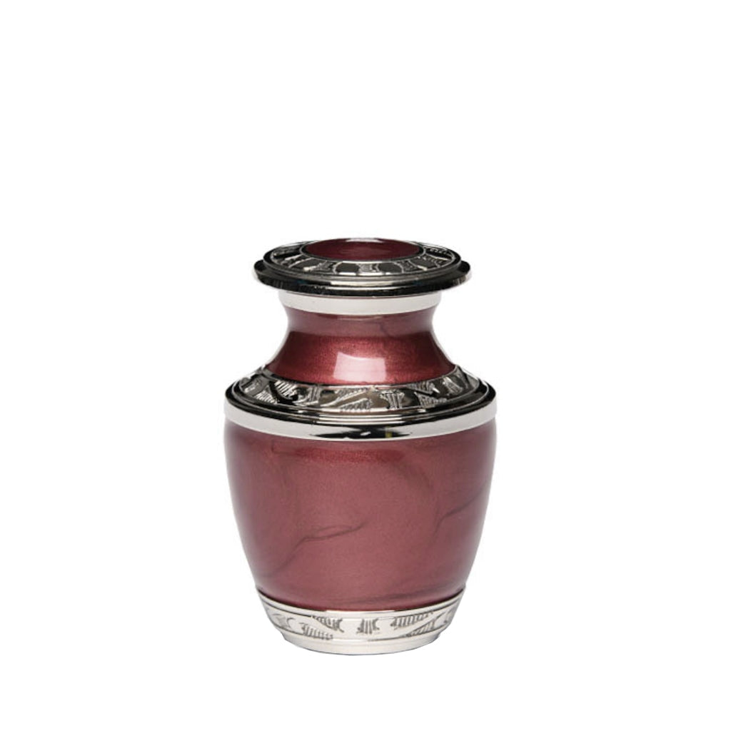 KEEPSAKE - Nickel plated Brass Urn 5-55 Silver Tone Bands Red