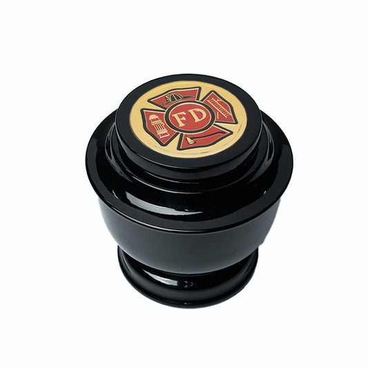 ADULT - Simple Alloy Urn -5-5050- Fire Department Emblem Black