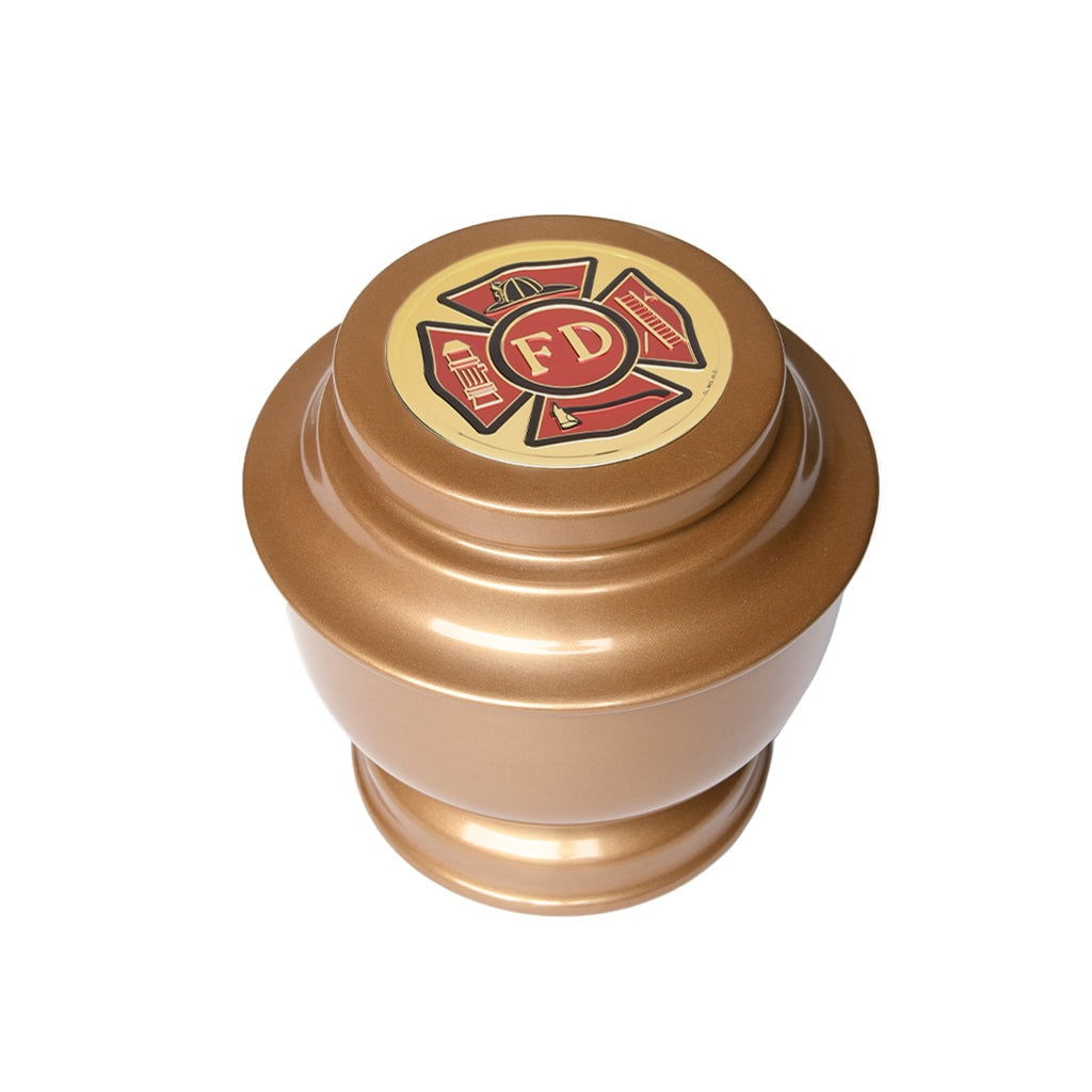 ADULT - Simple Alloy Urn -5-5050- Fire Department Emblem Gold