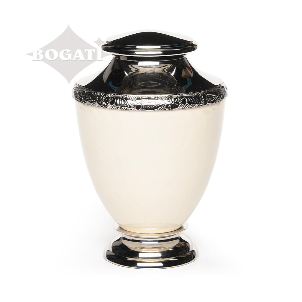 ADULT Brass-Alloy Urn -5600- Nickel Plated Brass & Enamel White