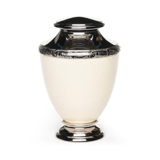 ADULT Brass-Alloy Urn -5600- Nickel Plated Brass & Enamel White