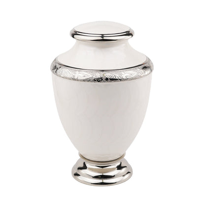 ADULT Brass-Alloy Urn -5600- Nickel Plated Brass & Enamel White