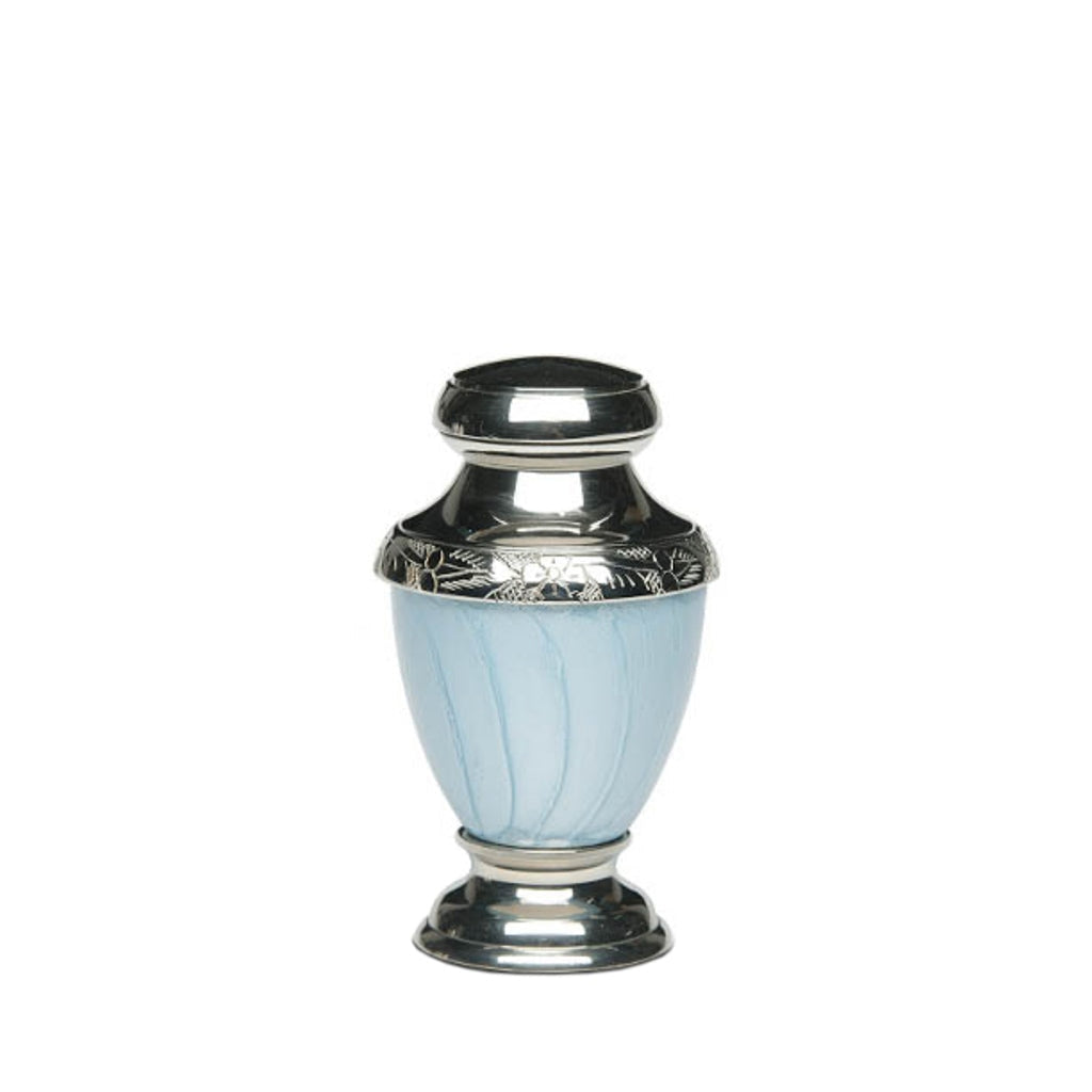 KEEPSAKE Brass-Alloy Urn -5600- Nickel Plated Brass & Enamel Blue