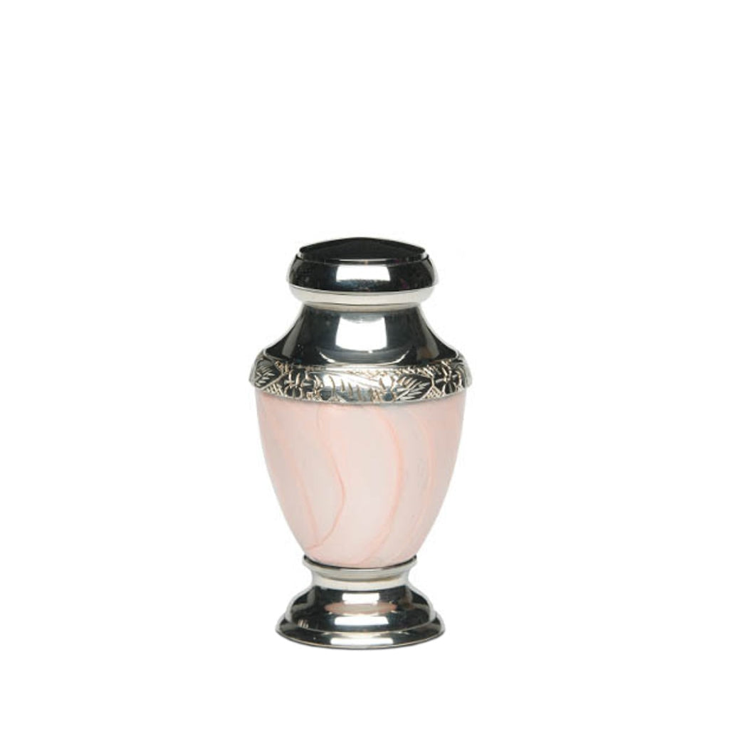 KEEPSAKE Brass-Alloy Urn -5600- Nickel Plated Brass & Enamel Pink