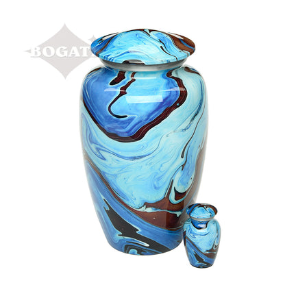 KEEPSAKE Classic Alloy Urn -9006- Brown and Blue Swirl
