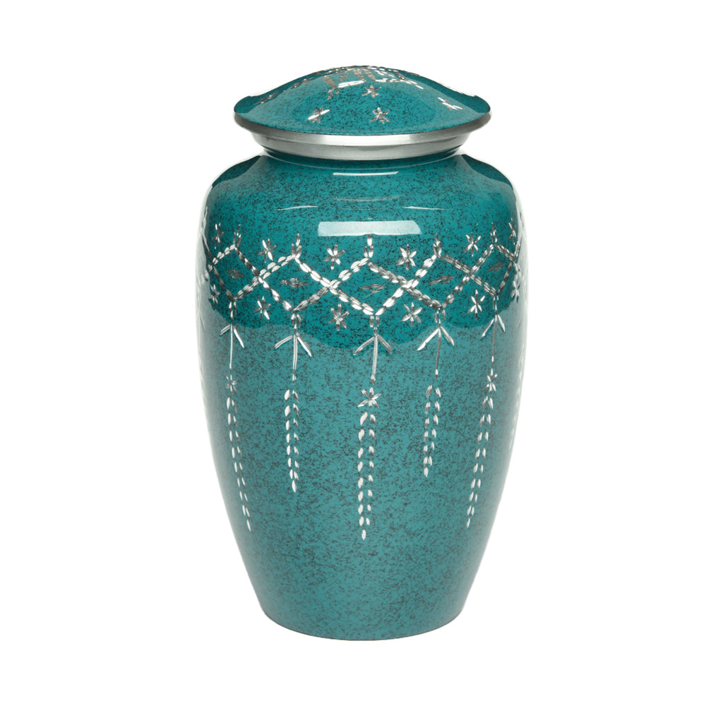 ADULT -1100- Diamond Cut Alloy Urn Speckled Teal