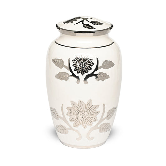 ADULT Brass urn -1500- Florentine Corn Flower Design White