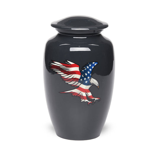 ADULT - Alloy Urn -4076- Eagle and American Flag - High Gloss Slate finish