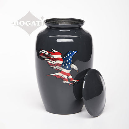 ADULT - Alloy Urn -4076- Eagle and American Flag - High Gloss Slate finish