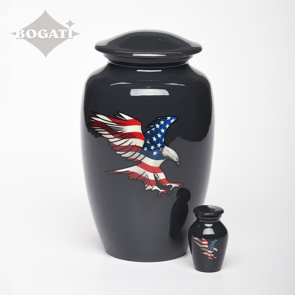 ADULT - Alloy Urn -4076- Eagle and American Flag - High Gloss Slate finish