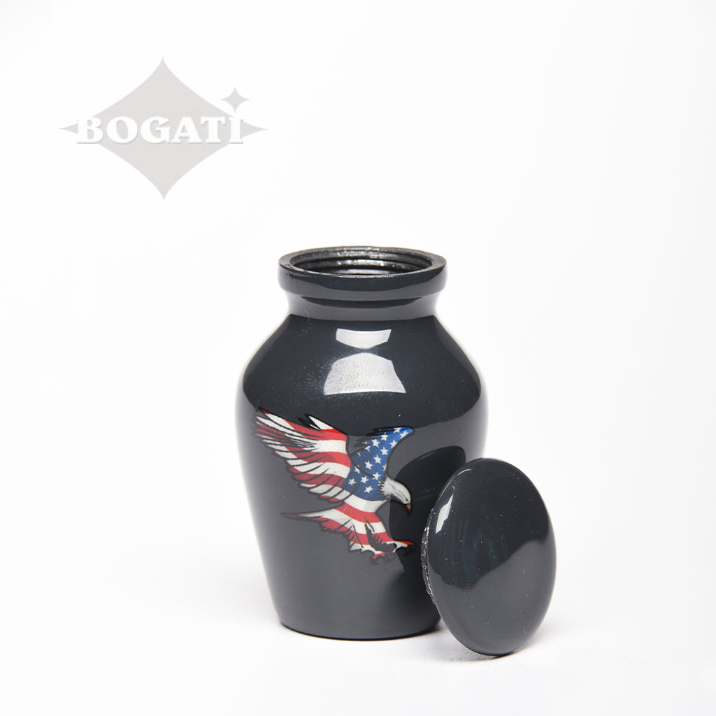 KEEPSAKE - Alloy Urn -4076- Eagle and American Flag - High Gloss Slate finish