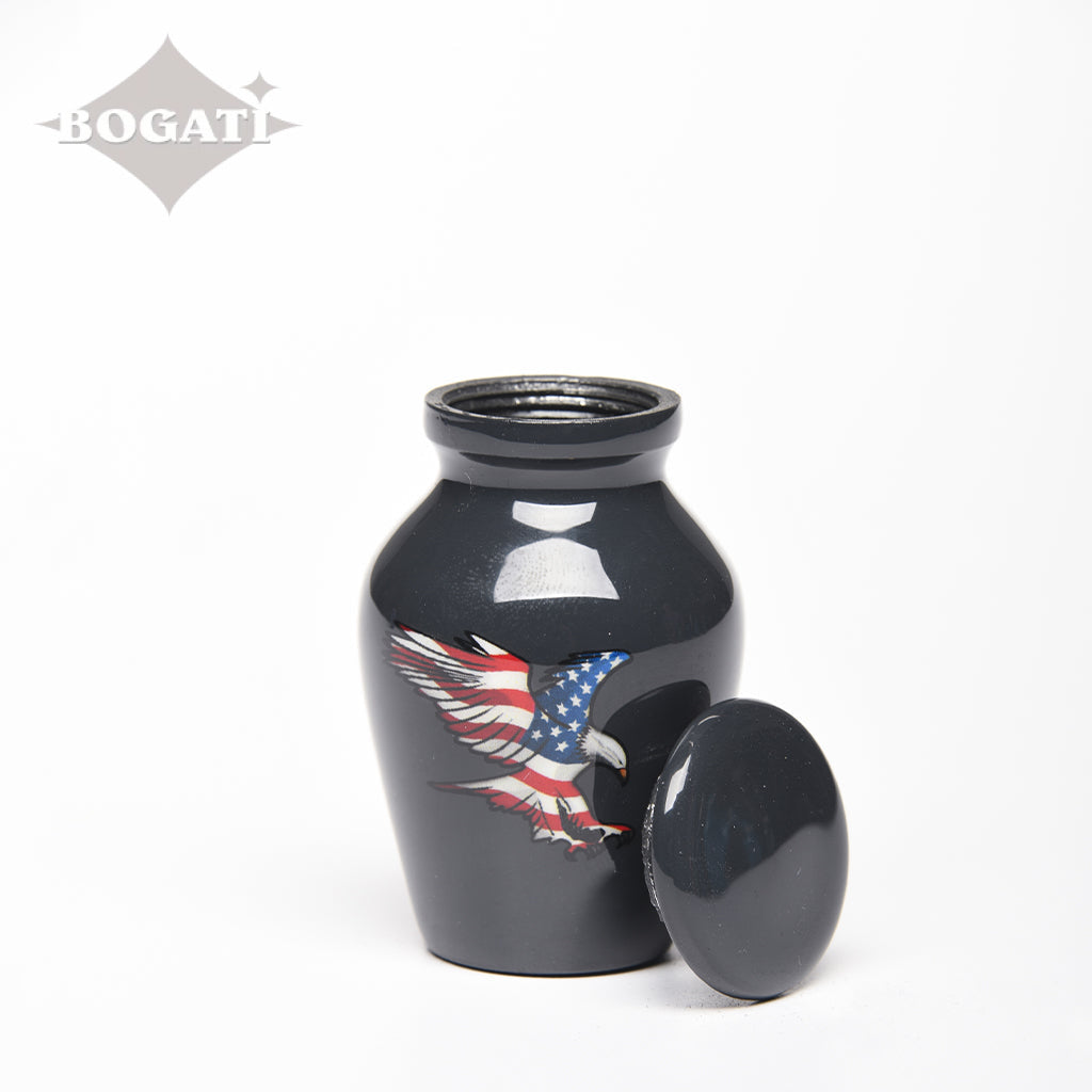 KEEPSAKE - Alloy Urn -4076- Eagle and American Flag - High Gloss Slate finish