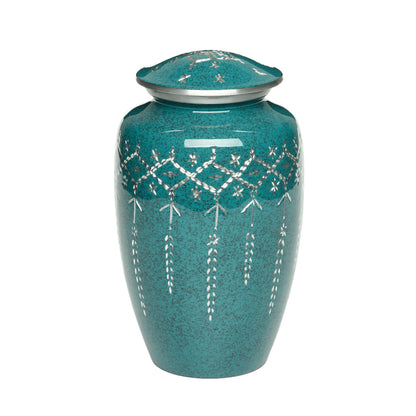 ADULT -1100- Diamond Cut Alloy Urn Speckled Teal