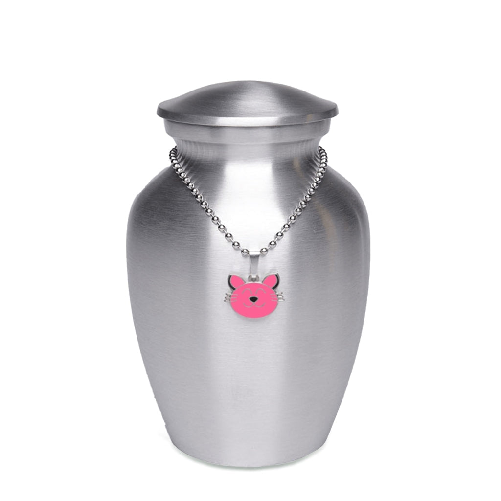 SMALL Silver-tone Classic Alloy AU-CLB – Kitty Cat Medallion Hot Pink