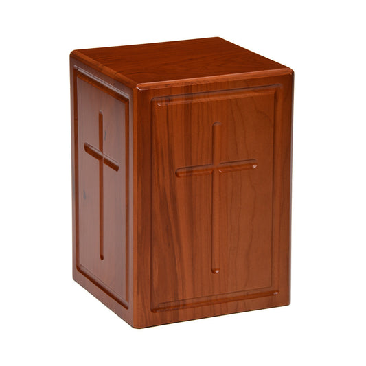 ADULT - Cherry Wood Tower Urn -AW03- Border and Cross