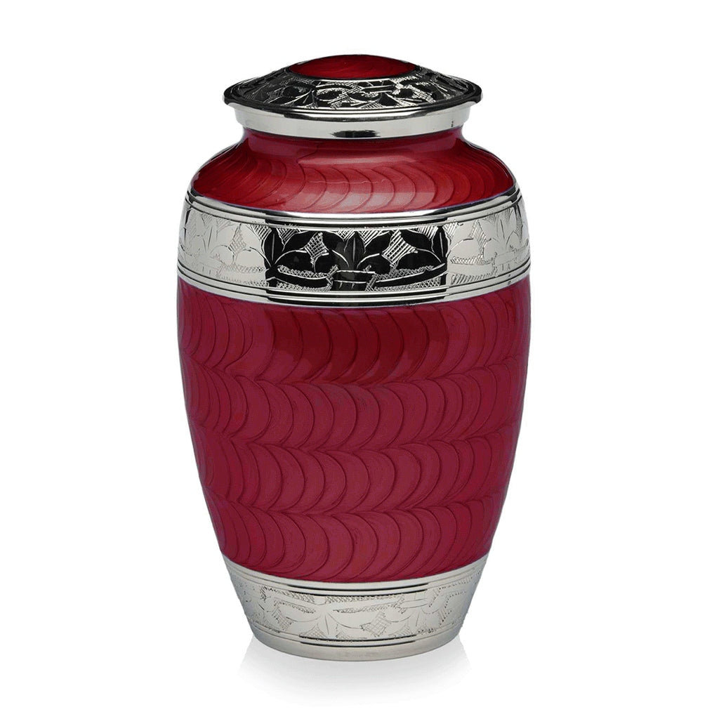 ADULT Nickel Plated Brass Urn -1528- Fleur-de-Lis Crimson