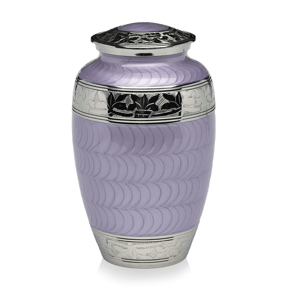 ADULT Nickel Plated Brass Urn -1528- Fleur-de-Lis Pastel Purple