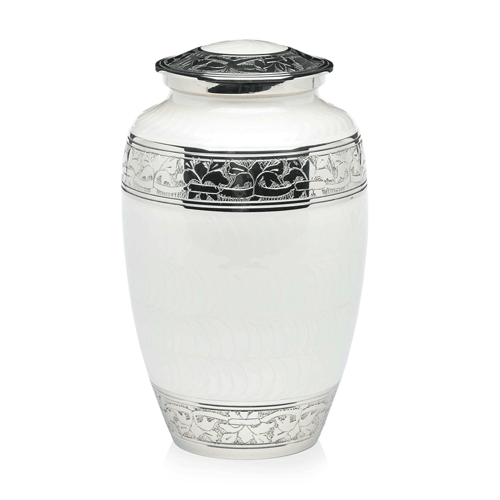 ADULT Nickel Plated Brass Urn -1528- Fleur-de-Lis White