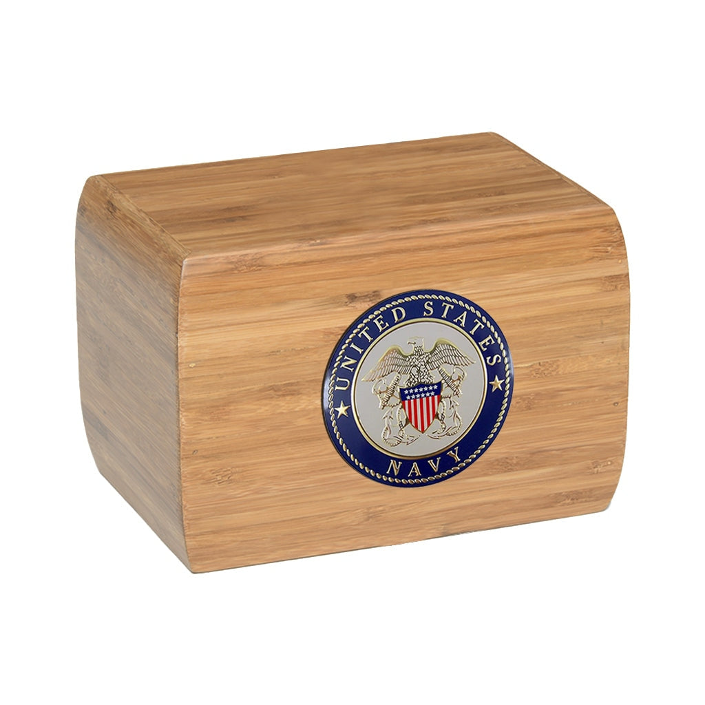 ADULT - Bamboo Urn - 1024 - Curved edges with US Military Emblem Navy