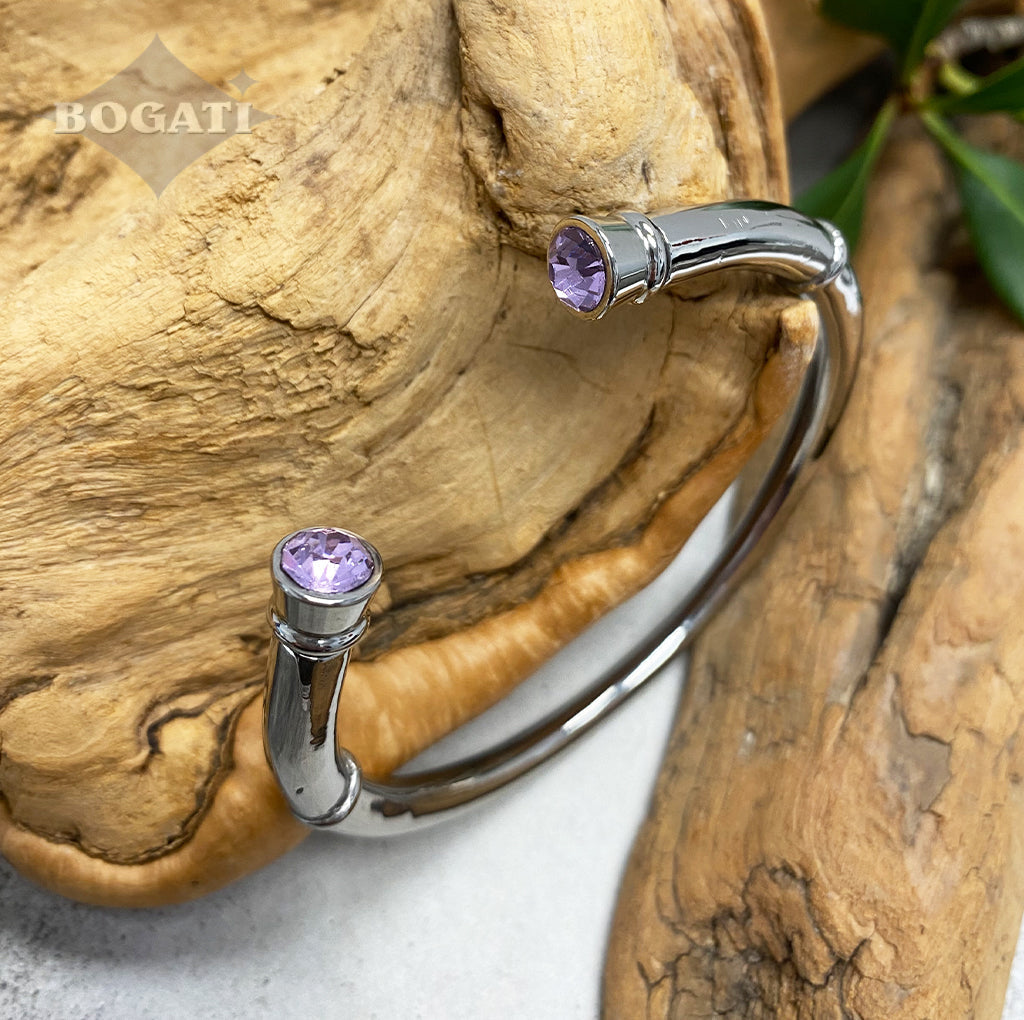 Cremation Bangle with crystal stones - Light Amethyst - Bogati